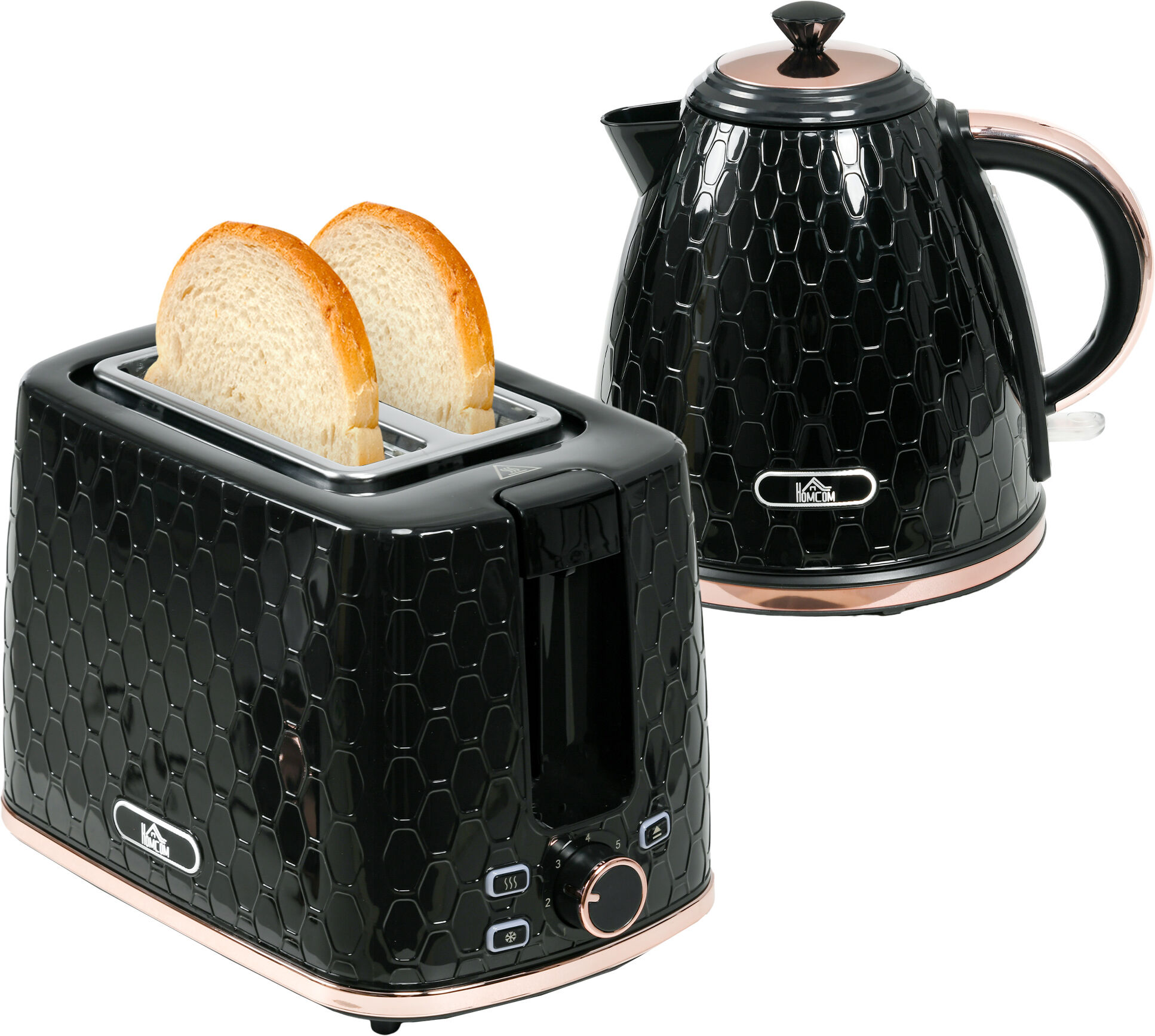 HOMCOM 1.7L 3000W Fast Boil Kettle & 2 Slice Toaster Set, Kettle and Toaster Set with Auto Shut Off, Browning Controls, Black Aosom UK