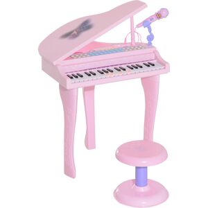 HOMCOM Mini Electronic Piano with Stool, Educational Musical Instrument, Interactive Play, Pink