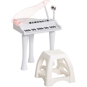 AIYAPLAY Children's 32-Key Electronic Piano Keyboard with Stool, Interactive Lights, Microphone, Variety of Sounds, for Budding Musicians, White