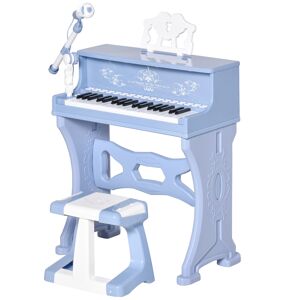 HOMCOM Mini Electronic Keyboard for Kids, 37 Keys Musical Instrument with Stool, Microphone & Educational Games, Light-Up Grand Piano Toy Set, Blue
