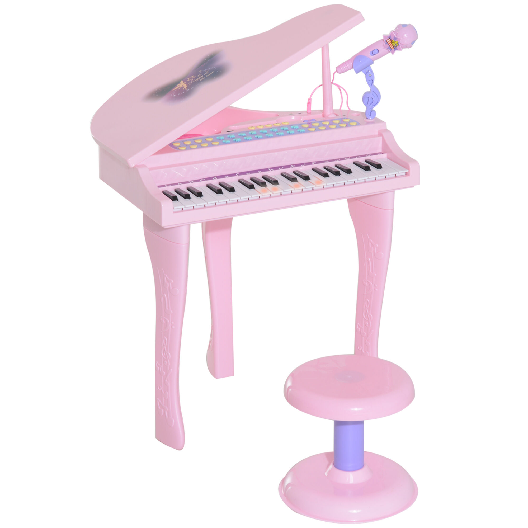 HOMCOM Mini Electronic Piano with Stool, Educational Musical Instrument, Interactive Play, Pink