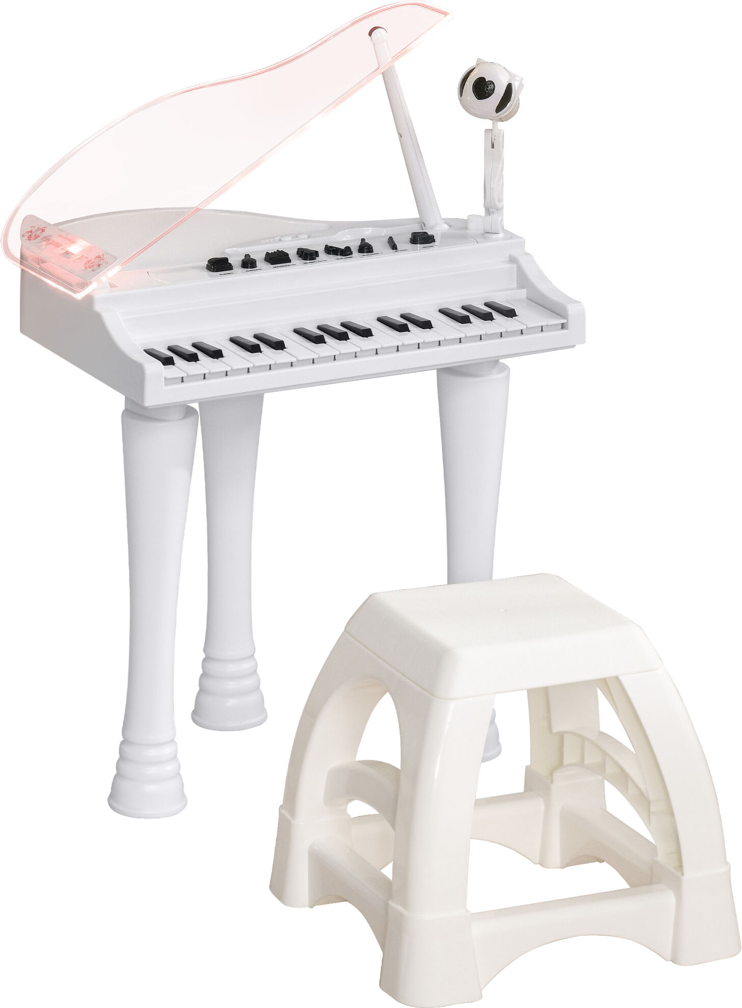 AIYAPLAY Children's 32-Key Electronic Piano Keyboard with Stool, Interactive Lights, Microphone, Variety of Sounds, for Budding Musicians, White