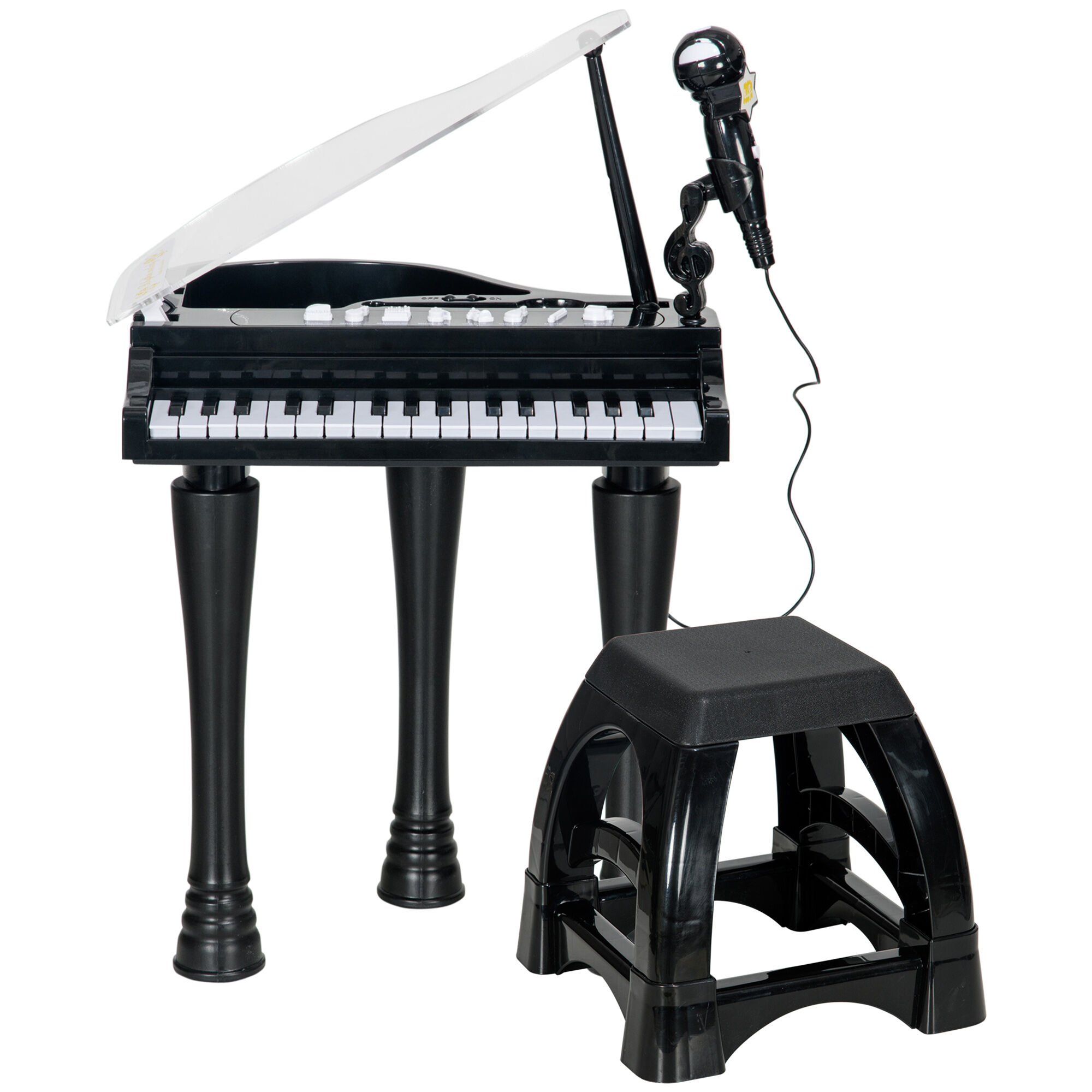 AIYAPLAY Children's 32-Key Piano Keyboard, with Stool, Lights, Microphone, Sounds, for Aspiring Musicians, Black