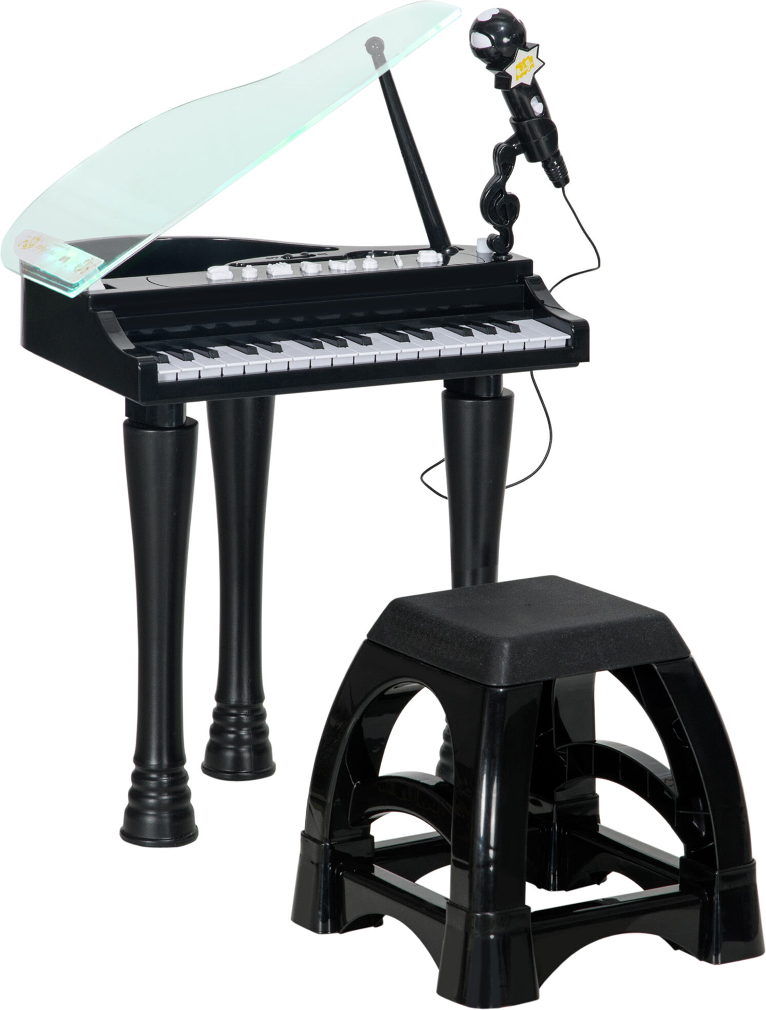 AIYAPLAY Children's 32-Key Piano Keyboard, with Stool, Lights, Microphone, Sounds, for Aspiring Musicians, Black Aosom UK