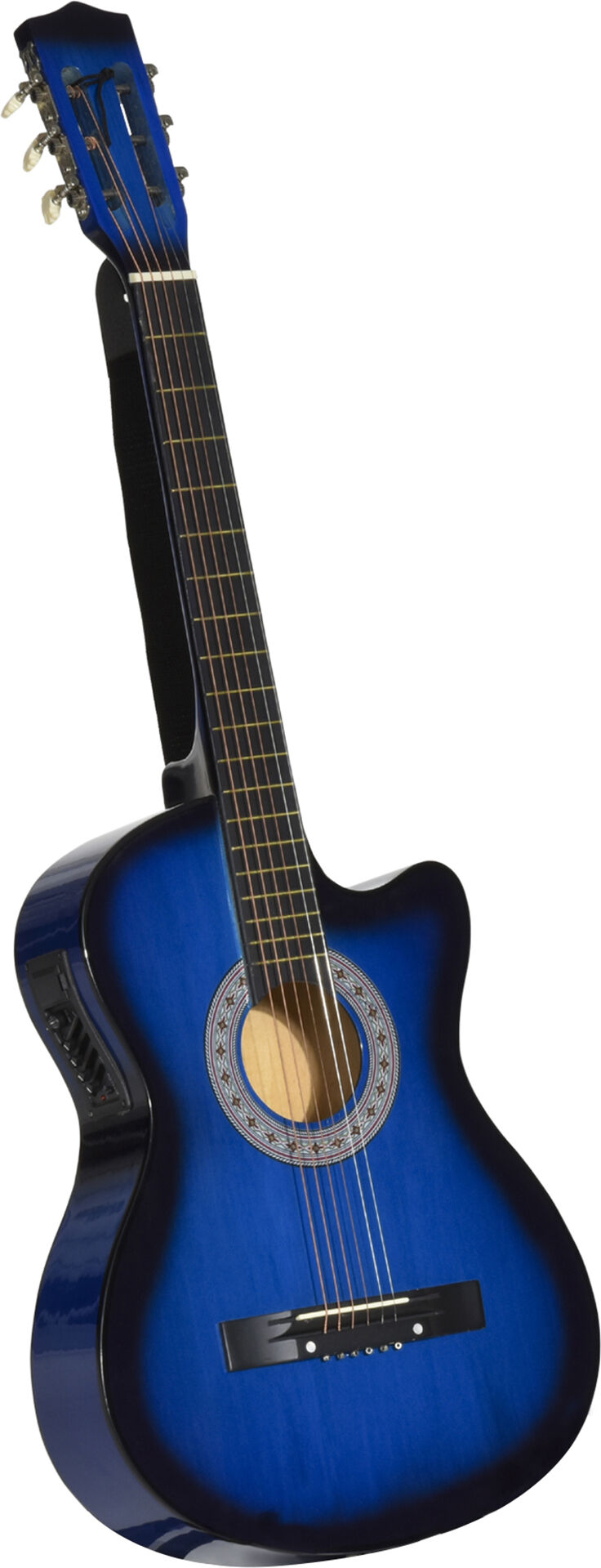 HOMCOM 38in Beginner Cutaway Acoustic Electric Guitar Premium Gloss Finish w/Case