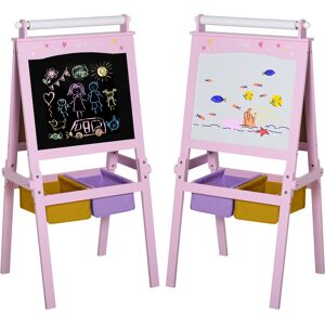 HOMCOM 3 In 1 Kids Wooden Art Easel w/ Paper Roll Double-Sided Chalkboard & Whiteboard w/ Storage Baskets Gift for Kidsl Age 3 Years+ Pink Aosom UK HOMCOM 3 In 1 Kids Wooden Art Easel w/ Paper Roll Double-Sided Chalkboard & Whiteboard w/ Storage Baskets Gift for Kidsl Age 3 Years+ Pink Aosom UK