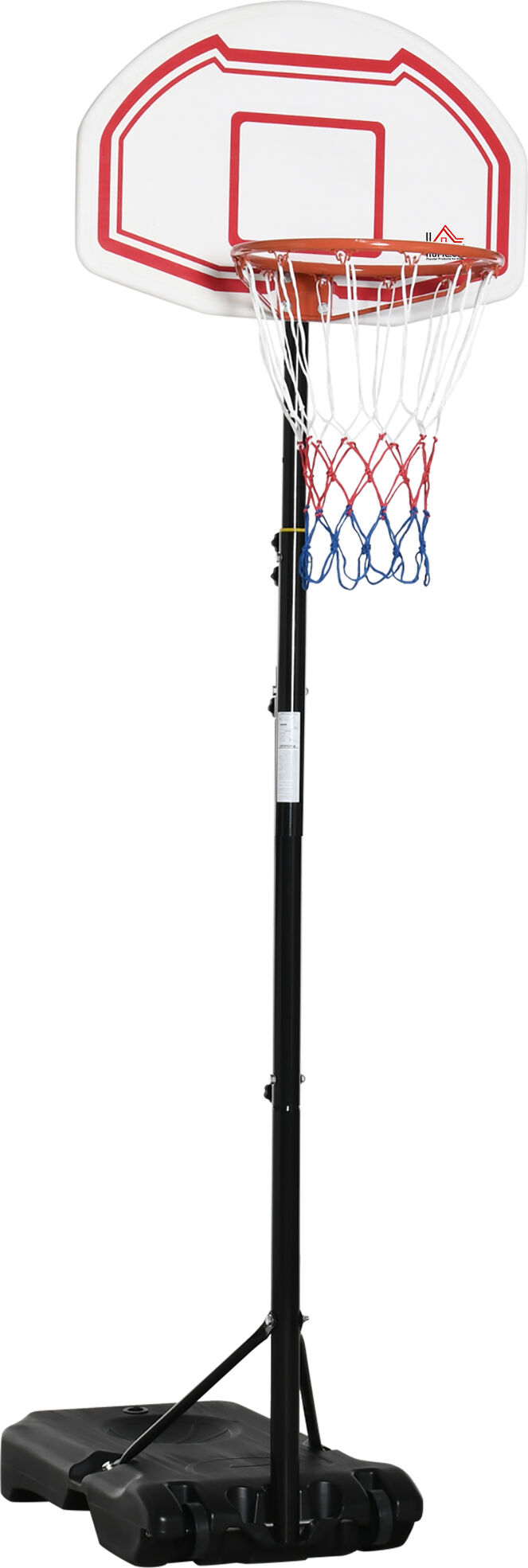 HOMCOM Outdoor Basketball Hoop Stand Portable Sturdy Rim Adjustable Height from 258-314 cm w/ Wheels, Stable Base