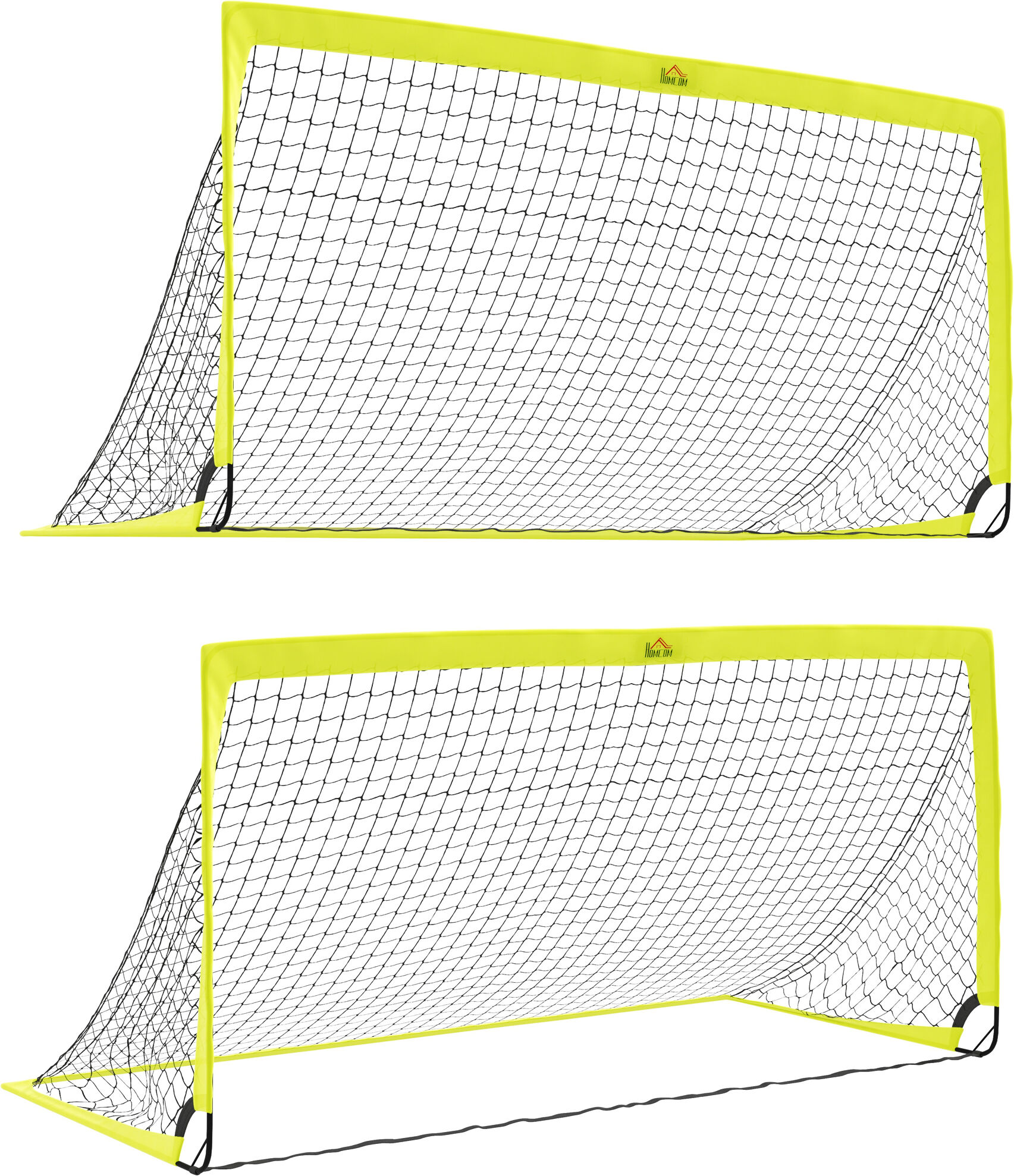 HOMCOM Set of 2 Football Goal Net 6 x 3 ft Foldable Outdoor Sport Training Teens Adults Football with Carrying Bag Yellow Aosom UK