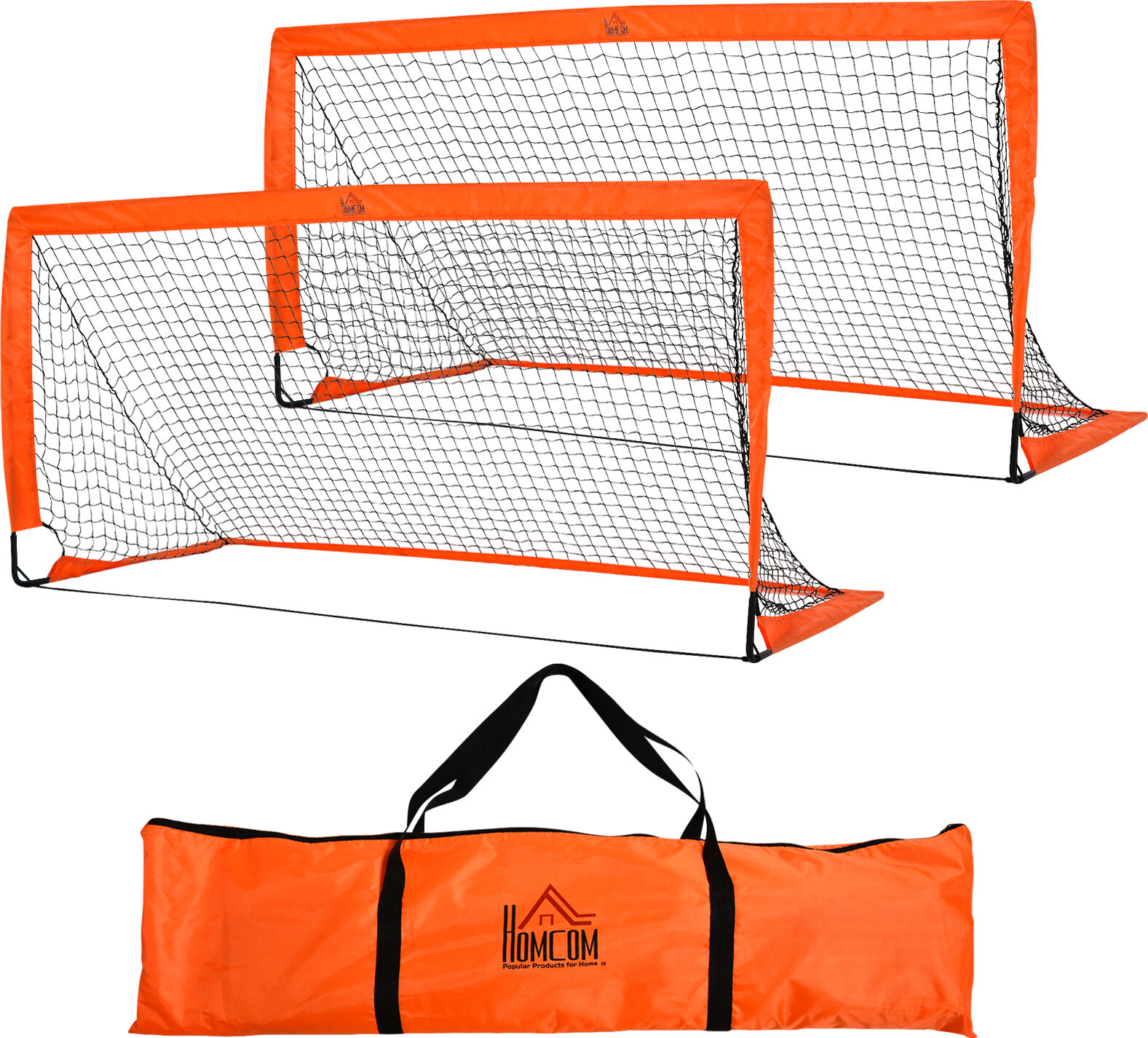 HOMCOM Outdoor Folding Football Goal, Tetoron Mesh, Orange, Ideal for Garden and Park Play Aosom UK