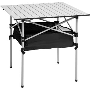 Outsunny Portable Camping Table with Mesh Bag, Outdoor Dining Foldable Table with Steel Frame, Lightweight Picnic Desk for Hiking, Silver/Black