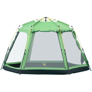 Outsunny 6 Person Pop Up Camping Tent, 2-Tier Design Backpacking Tent with 4 Windows 2 Doors Portable Carry Bag for Fishing Hiking, Green