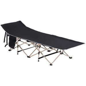 Outsunny Portable Folding Camping Cot, Single Person Military Sleeping Bed for Outdoor, Travel, Fishing with Side Pocket, Black