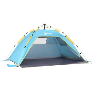 Outsunny Pop-up UV Protection Beach Tent, Waterproof Sun Shade Shelter for 1-2 Person with Ventilating Mesh Windows & Sandbags, Light Blue