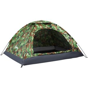 Outsunny Camouflage Camping Tent for 2 Persons, Portable Tent with Zip Doors, Storage Pocket, Multicoloured