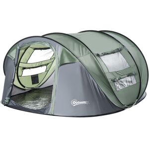 Outsunny Pop-up Camping Tent 4-5 Person, Waterproof with 2 Mesh & PVC Windows, Portable Carry Bag, Dark Green