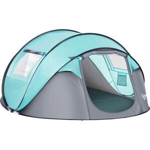 Outsunny 4 Person Pop Up Camping Tent with Vestibule Weatherproof Cover, Instant Backpacking Tent w/ Carry Bag for Fishing Hiking, Tiffany Blue