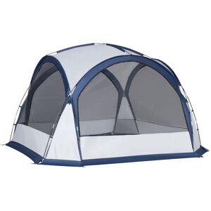 Outsunny Dome Tent for 6-8 Person, Camping Tent with 4 Zipped Mesh Doors, Removable Polyester Cloth, Lamp Hook, Portable Carry Bag, White and Blue