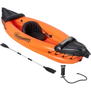 Outsunny Inflatable Kayak, 1-Person Inflatable Boat, Inflatable Canoe Set With Air Pump, Aluminum Oar, Orange, 270x93x50cm