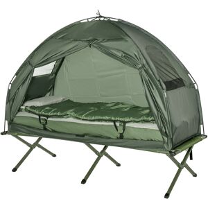 Outsunny 1 person Foldable Camping Tent w/Sleeping Bag Air Mattress Outdoor Hiking Picnic Bed cot w/Foot Pump