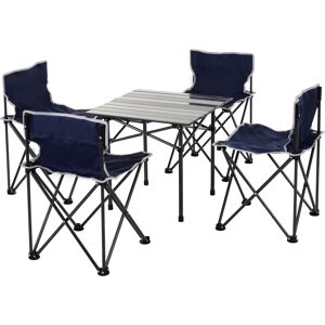 Outsunny 5 Piece Camping Table & Chairs Set with Carrying Bag Foldable Portable Lightweight Compact Aluminium Roll-up Top for picnic