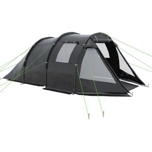 Outsunny Spacious Tunnel Tent for 3-4 Persons, Two-Room Camping Shelter with Windows, Ventilation Covers, Carry Bag, Black