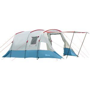 Outsunny 6-8 Person Tunnel Tent, Camping Tent with Bedroom, Living Room, Sewn-in Floor, 3 Doors and Carry Bag, 2000mm Water Column for Fishing, Blue