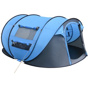 Outsunny 4-5 Person Pop-up Camping Tent Waterproof Family Tent w/ 2 Mesh Windows & PVC Windows Portable Carry Bag for Outdoor Trip Sky Blue