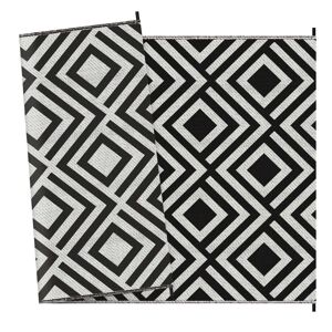 Outsunny Reversible Outdoor Mat, Plastic Straw Rug with Carry Bag & Ground Stakes, Black and White Rhombus, 182x274cm