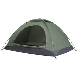 Outsunny 2 Person Camping Tent, Camouflage Tent with Zipped Doors, Storage Pocket, Portable Handy Bag, Dark Green