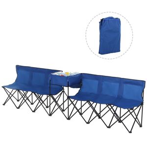 Outsunny Folding Camping Bench for 6, Steel Frame with Cooler Bag, Portable Seating Solution, Blue
