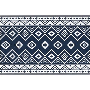 Outsunny Reversible Outdoor Rug, Plastic Straw, Portable with Carry Bag, 182 x 274cm, Dark Blue and White