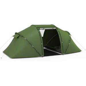 Outsunny 4-6 Man Camping Tent w/ Two Bedroom, Hiking Sun Shelter, UV Protection Tunnel Tent, Dark Green