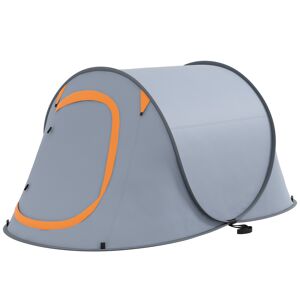 Outsunny 2 Man Pop up Camping Tent, 2000mm Waterproof with Carry Bag for Fishing Hiking Backpacking, Grey and Orange
