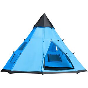 Outsunny 6 Men Tipi Tent, Camping Teepee Family Tent with Mesh Windows Zipped Door Carry Bag, Easy Set Up for Hiking Picnics Outdoor Night, Blue