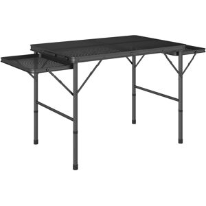 Outsunny Folding Grill Table, 4.5ft Portable Camping Table with 2 Wing Panels, Height Adjustable Metal Picnic Table for Camping, Picnic and BBQ, Black