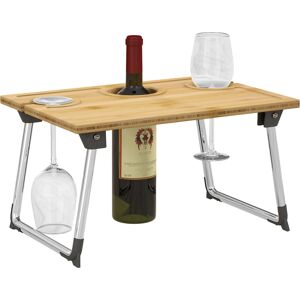 HOMCOM Foldable Wine Picnic Table, Portable Wine Table w/ Bottle Holder & 2 Glass Holders, Folding Bamboo Outdoor Beach Table w/ Steel Legs Aosom UK HOMCOM Foldable Wine Picnic Table, Portable Wine Table w/ Bottle Holder & 2 Glass Holders, Folding Bamboo Outdoor Beach Table w/ Steel Legs Aosom UK