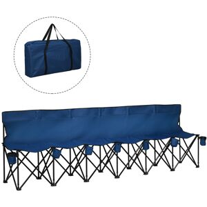 Outsunny 6 Seater Folding Sports Bench Outdoor Picnic Camping Portable Spectator Chair Steel Frame w/ Cup Holder & Carry Bag - Blue Outsunny 6 Seater Folding Sports Bench Outdoor Picnic Camping Portable Spectator Chair Steel Frame w/ Cup Holder & Carry Bag - Blue