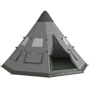 Outsunny 6 Men Tipi Tent, Camping Teepee Family Tent w/ Mesh Windows Zipped Door Carry Bag, Easy Set Up for Hiking Picnics Outdoor Night, Green, Grey Outsunny 6 Men Tipi Tent, Camping Teepee Family Tent w/ Mesh Windows Zipped Door Carry Bag, Easy Set Up for Hiking Picnics Outdoor Night, Green, Grey