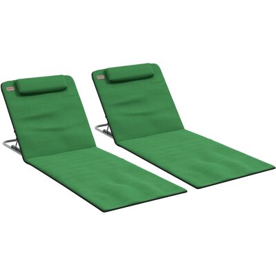 Outsunny Reclining Beach Duo: Metal Frame Loungers with PE Fabric, Includes Pillows, 2 Pieces, Green Aosom UK Outsunny Reclining Beach Duo: Metal Frame Loungers with PE Fabric, Includes Pillows, 2 Pieces, Green Aosom UK
