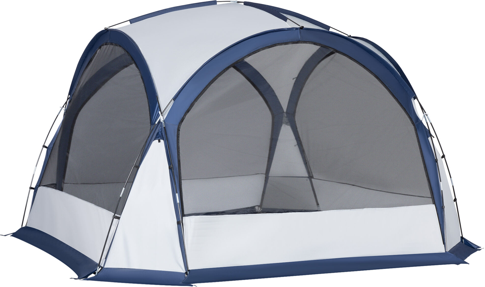Outsunny Dome Tent for 6-8 Person, Camping Tent with 4 Zipped Mesh Doors, Removable Polyester Cloth, Lamp Hook, Portable Carry Bag, White and Blue
