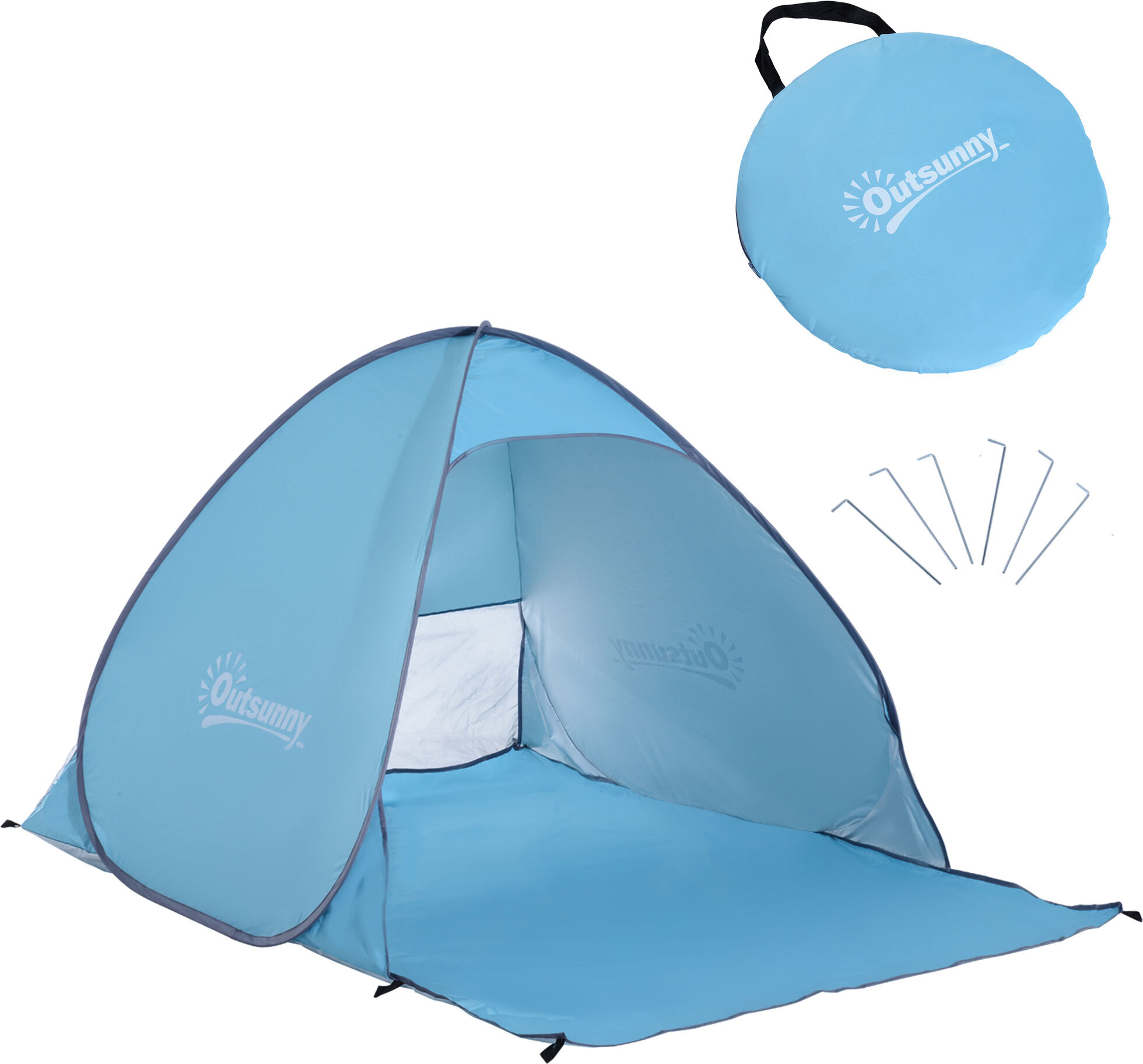 Outsunny Pop Up Beach Tent for 2-3 Persons, UV 30+ Protection Sun Shelter for Hiking and Patio, Blue