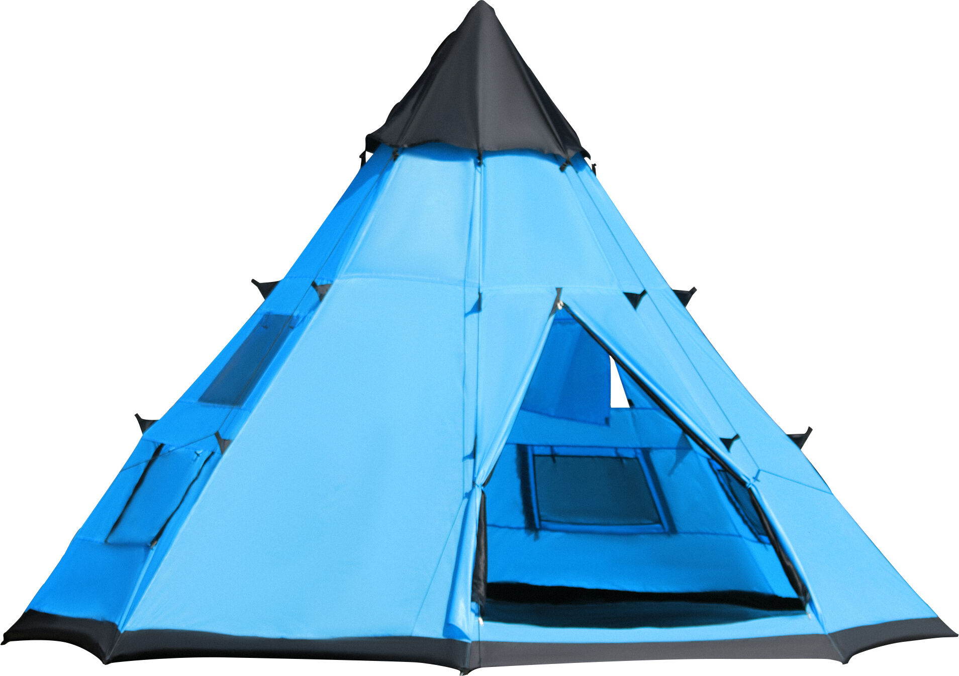 Outsunny 6 Men Tipi Tent, Camping Teepee Family Tent with Mesh Windows Zipped Door Carry Bag, Easy Set Up for Hiking Picnics Outdoor Night, Blue