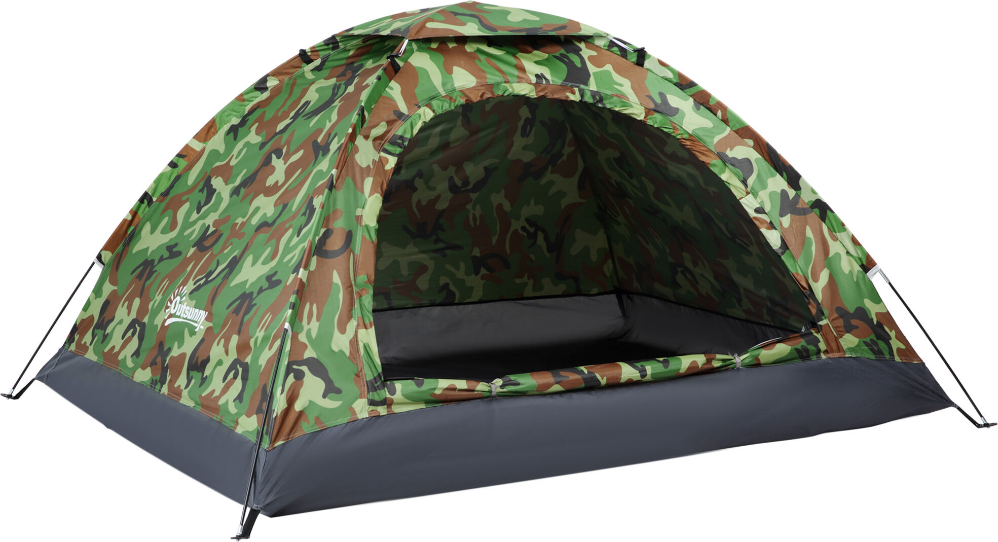 Outsunny 2-Person Camouflage Camping Tent: Portable with Zip Doors, Storage Pocket, Multicoloured Aosom UK