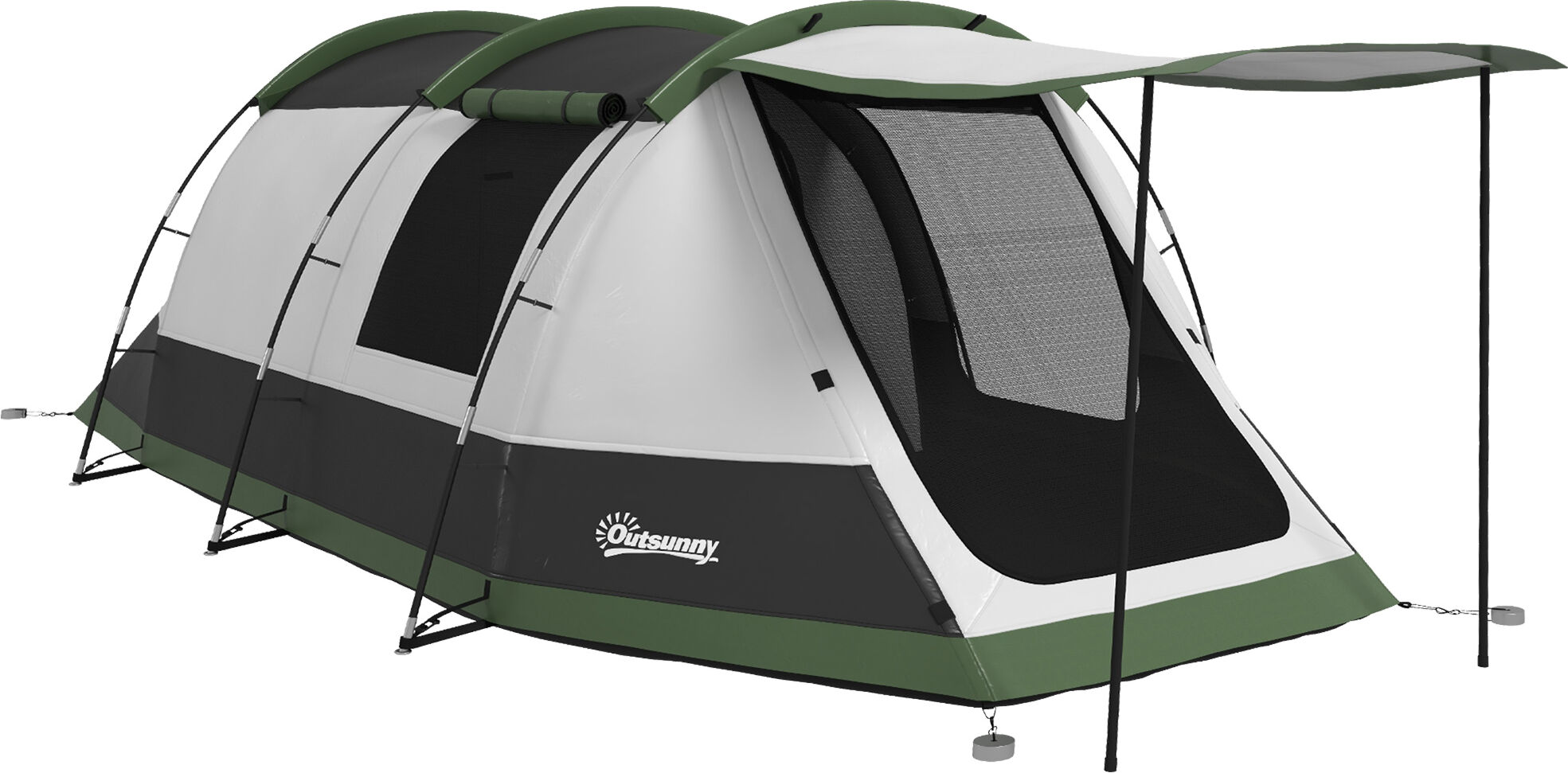 Outsunny Family Camping Tent: 3-4 Person Tunnel, 2000mm Waterproof, Lightweight with Carry Bag, Green Aosom UK
