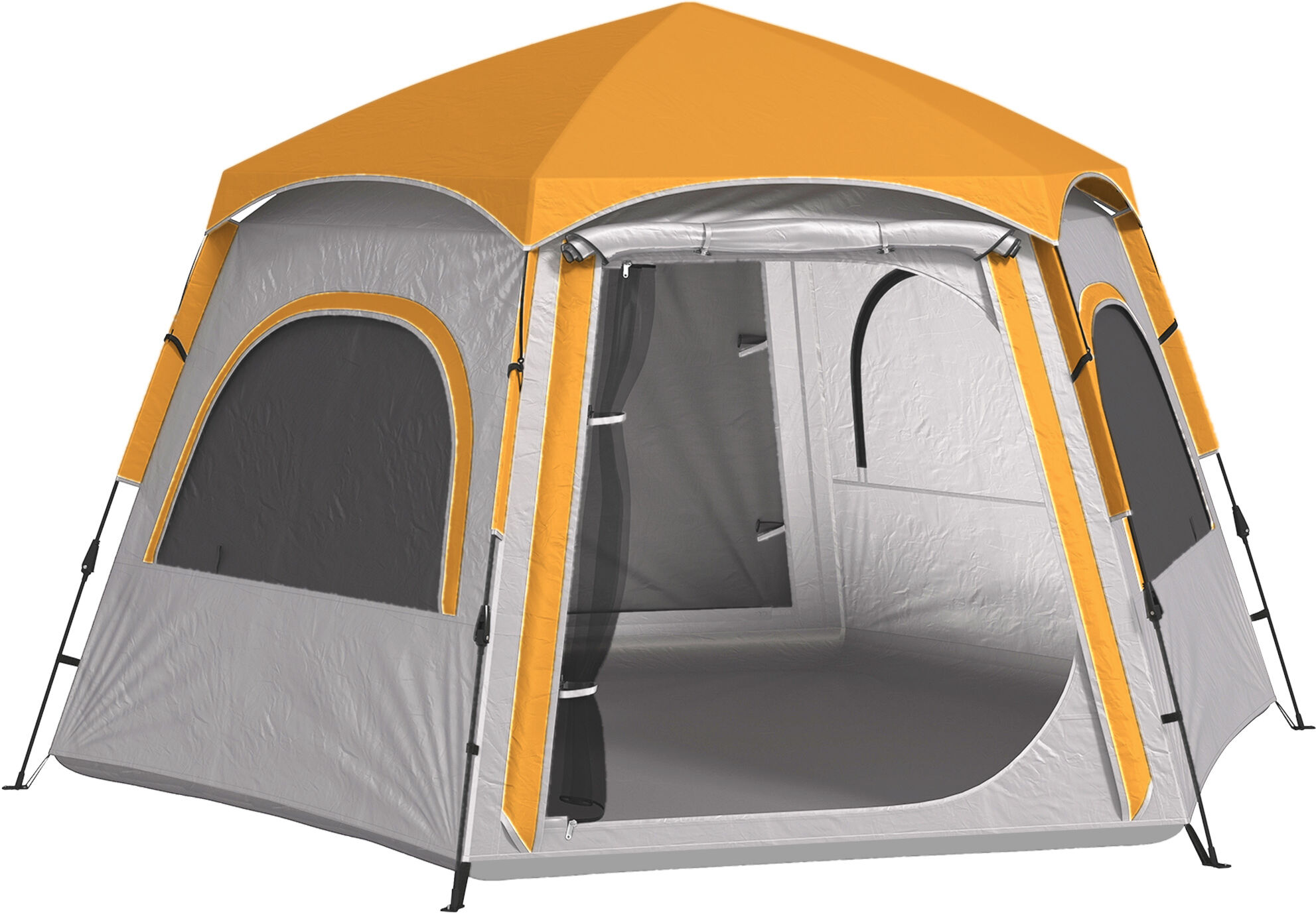 Outsunny Instant Camping Tent, 2/3/4 Person Easy Setup Family Tent with Vestibule, Rainfly, 4 Mesh Windows & 2 Doors, Hexagonal Design, Waterproof UV Protected Dome Tent, Light Grey