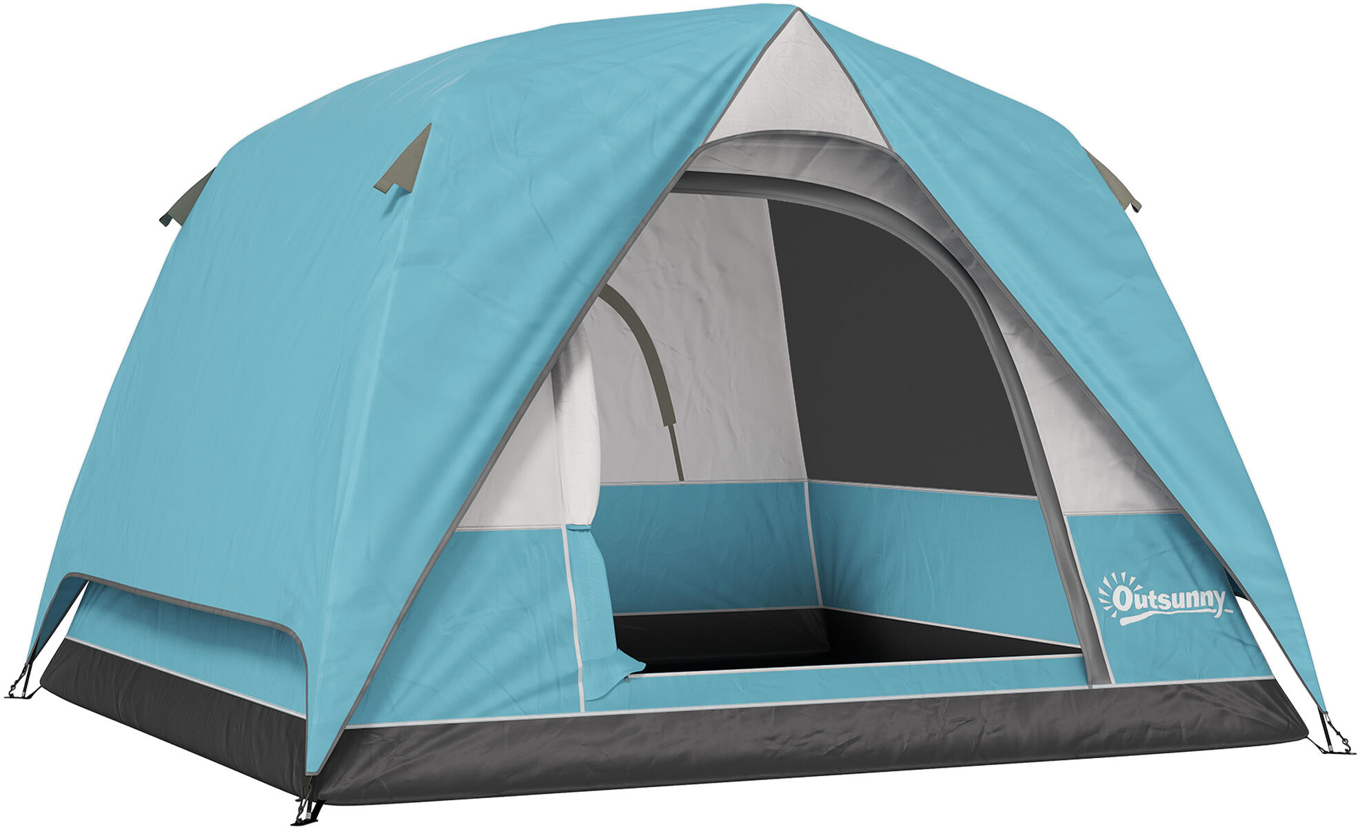 Outsunny 3-4 Person Camping Tent, Easy Set Up Waterproof Dome Tent with Sewn-in Groundsheet, Mesh Windows, Pocket and Hook for Camping, Hiking, Backpacking, Navy Blue and Light Blue