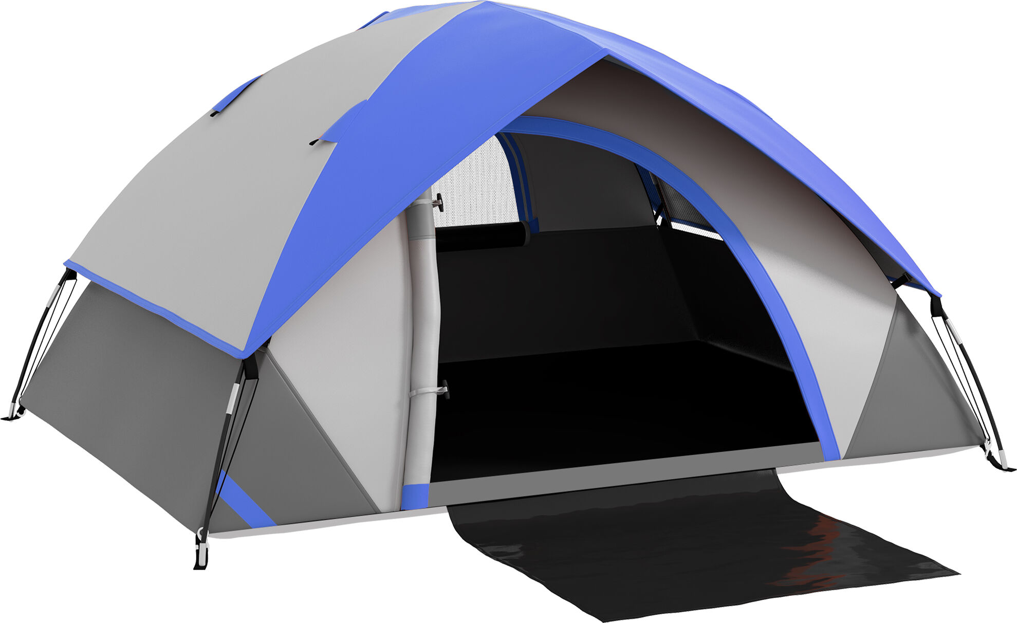 Outsunny Two Man Single Room Dome Tent, with Accessories - Dark Blue/Grey