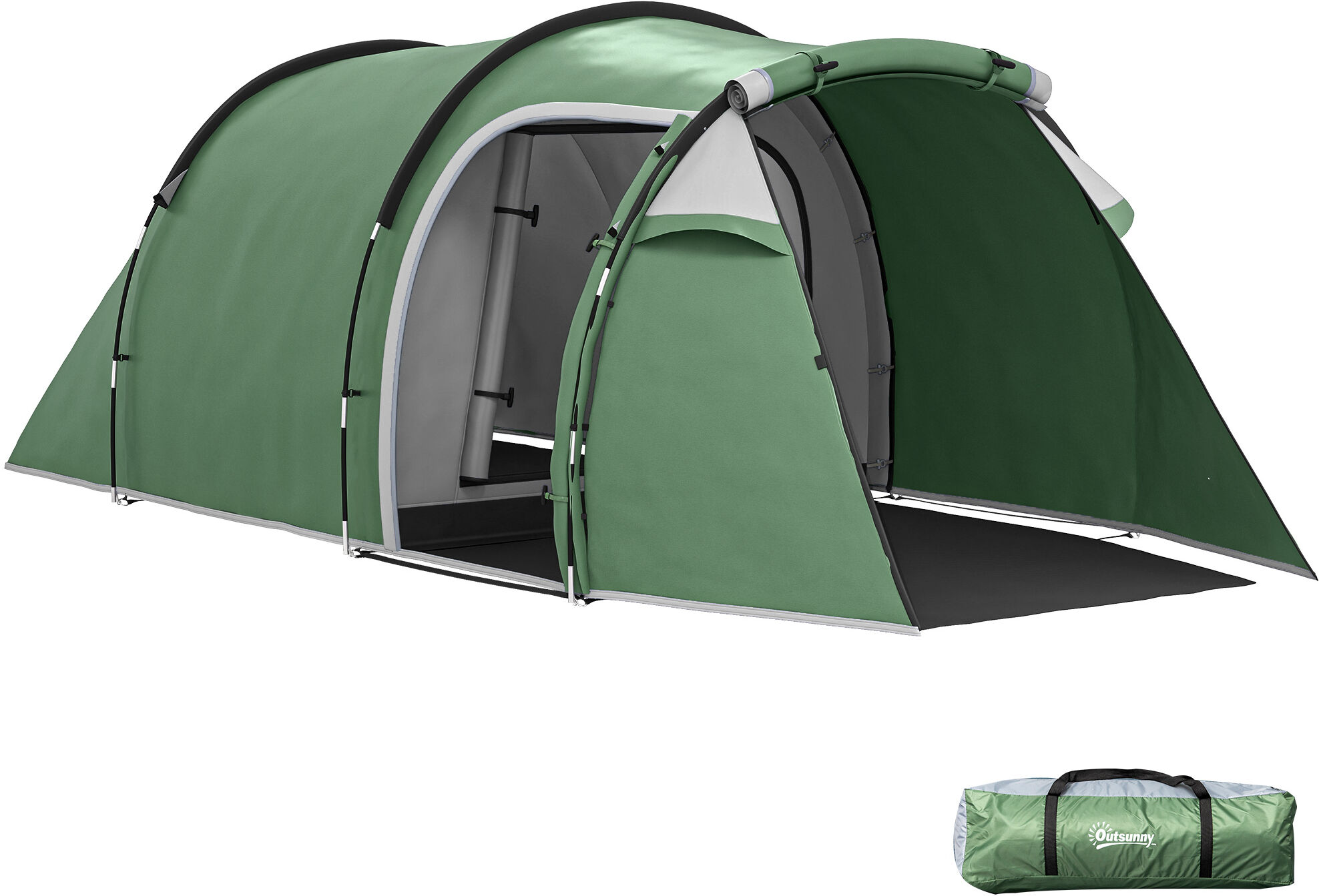 Outsunny Tunnel Tent, 2-3 Person Camping Tent with Sewn-in Groundsheet, Air Vents, Rainfly, 2000mm Water Column, Green Aosom UK