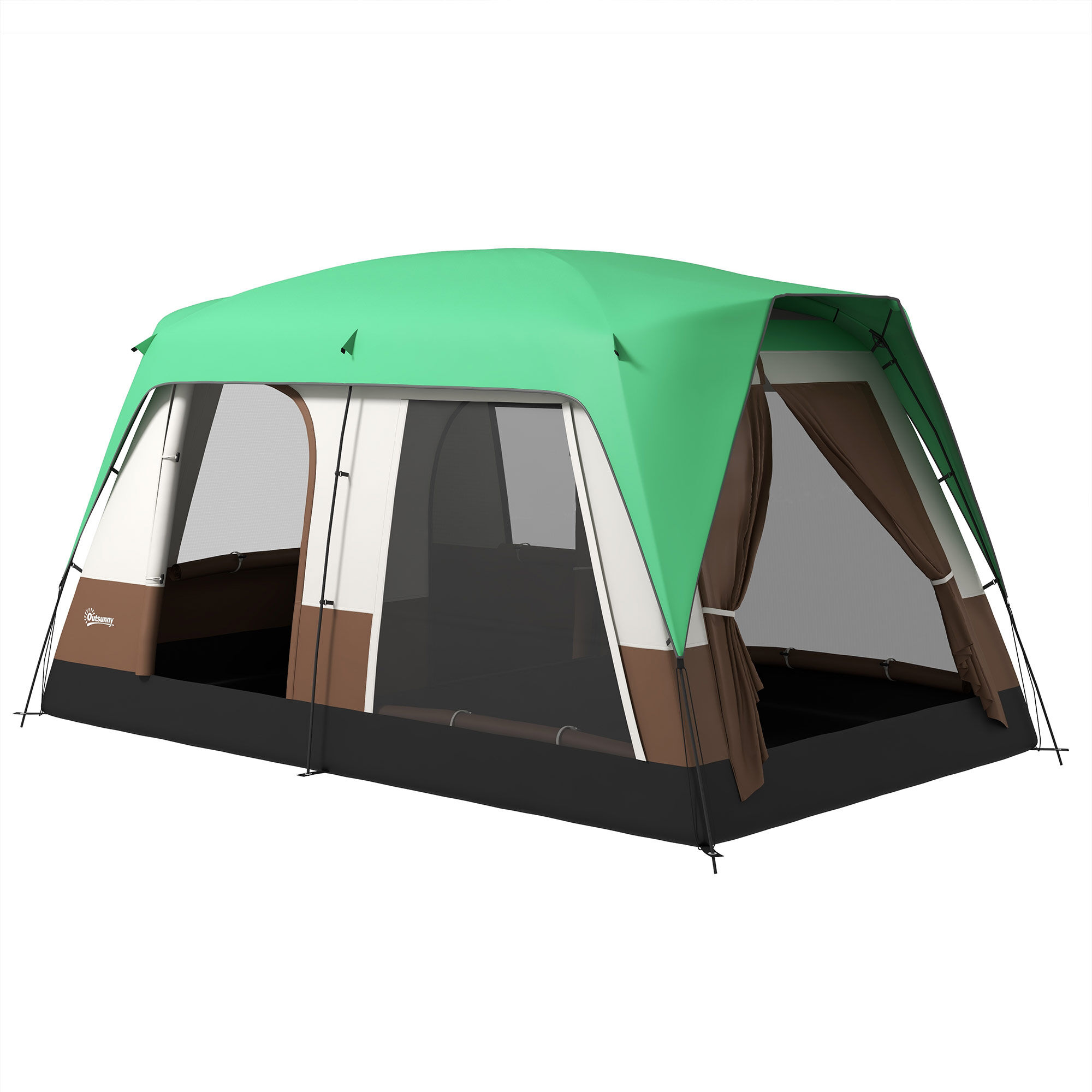 Outsunny Seven-Man Camping Tent, with Small Rainfly and Accessories - Green Aosom UK