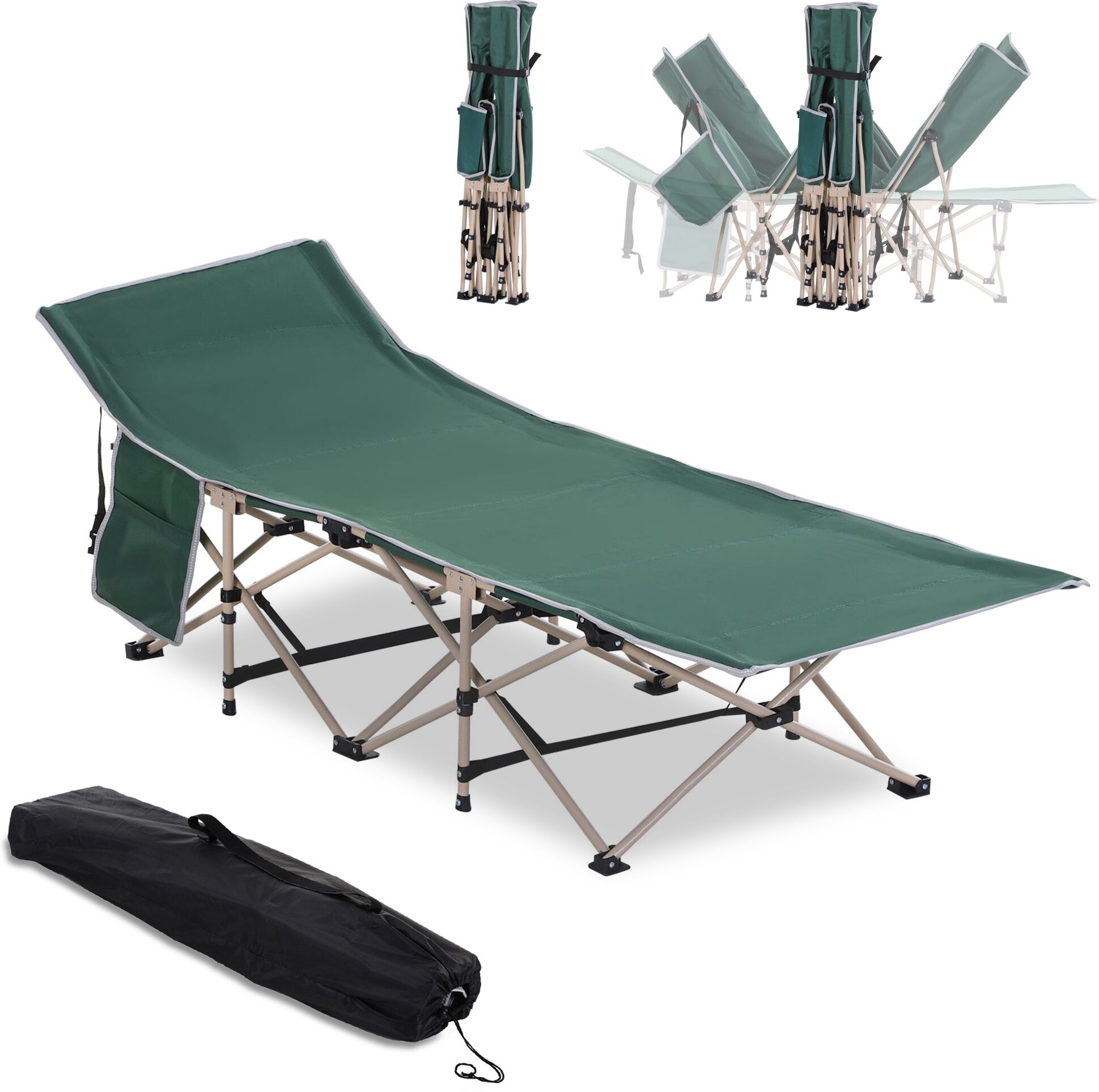 Outsunny Portable Folding Camping Cot, Single Person Outdoor Military Sleeping Bed with Carry Bag for Travel, Leisure, Fishing, Green Aosom UK
